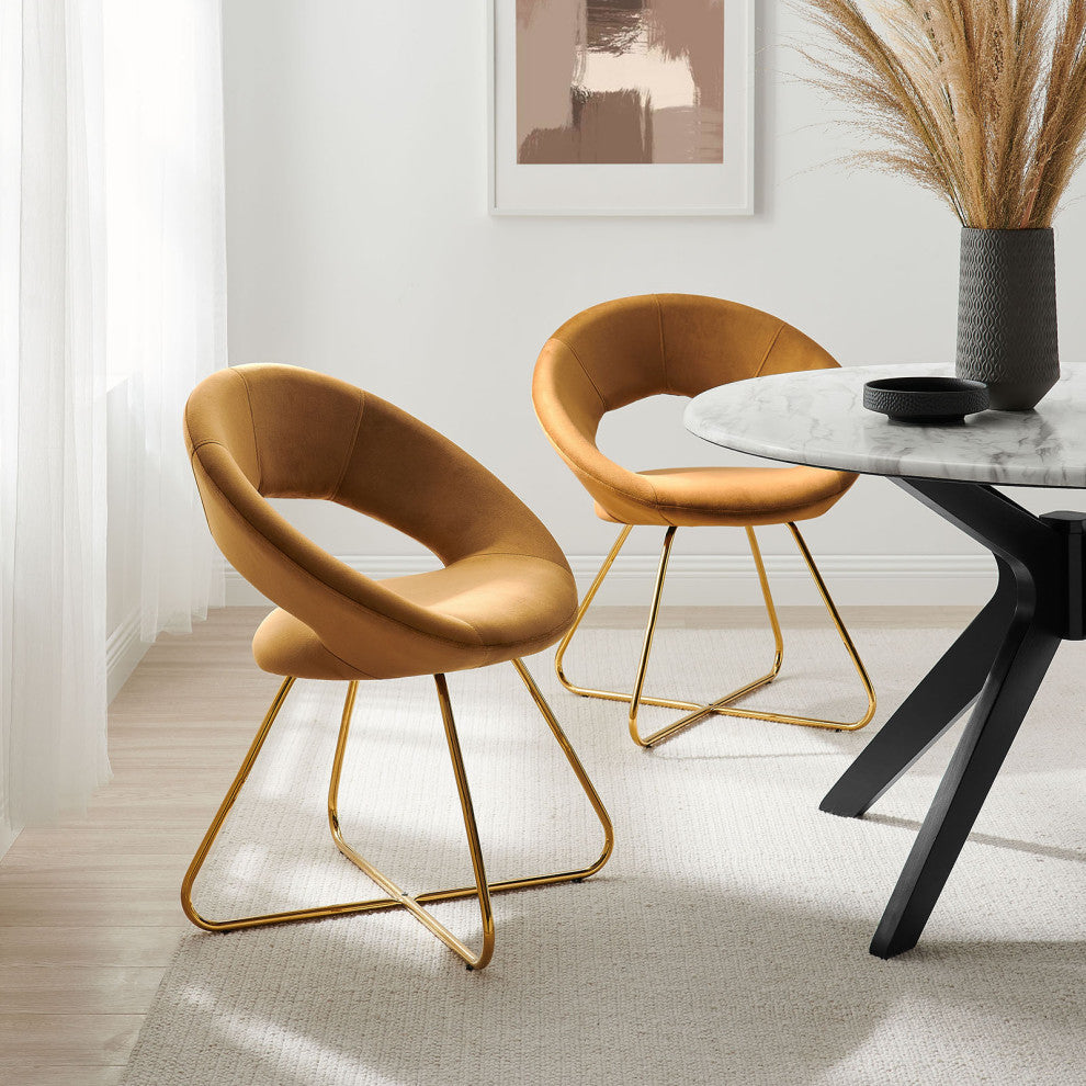 Nouvelle Performance Velvet Dining Chair Set of 2 Gold Cognac -4681