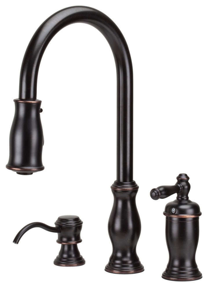 Hanover 1-Handle Pull-Down Kitchen Faucet With Soap Dispenser, Tuscan Bronze