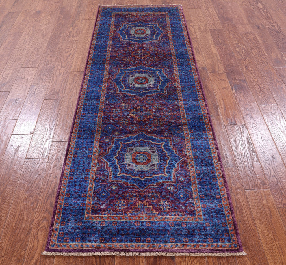 2' 9" X 8' 1" Runner Mamluk Handmade Wool Rug - Q12283