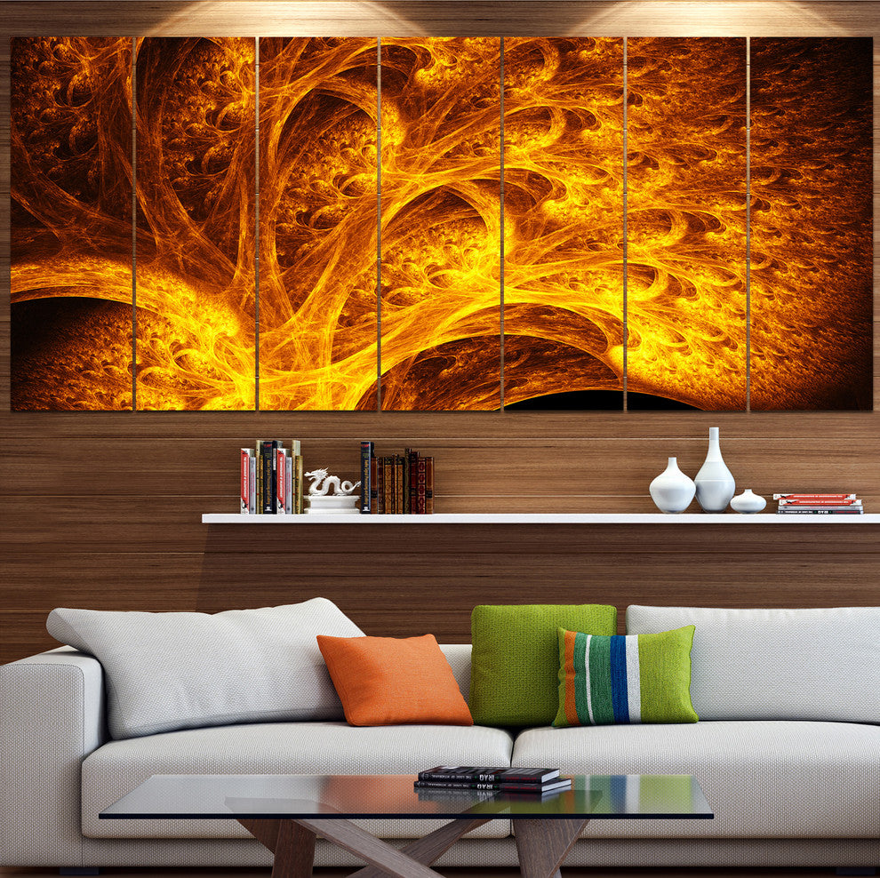 Magical Yellow Psychedelic Tree, Abstract Art on Canvas, 83"x32", 7 Panels