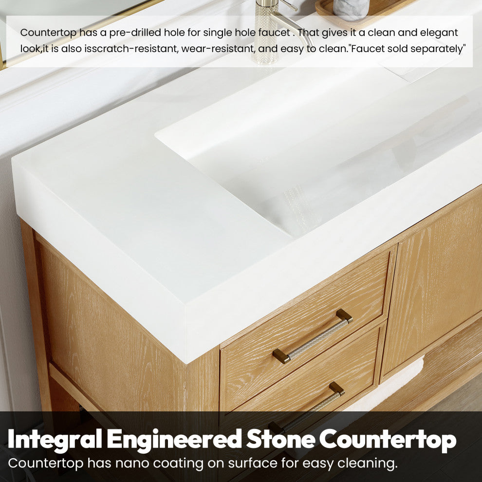 Vera Bath Vanity with Stone Top, Washed Ash Grey, 72", Single Vanity, No Mirror