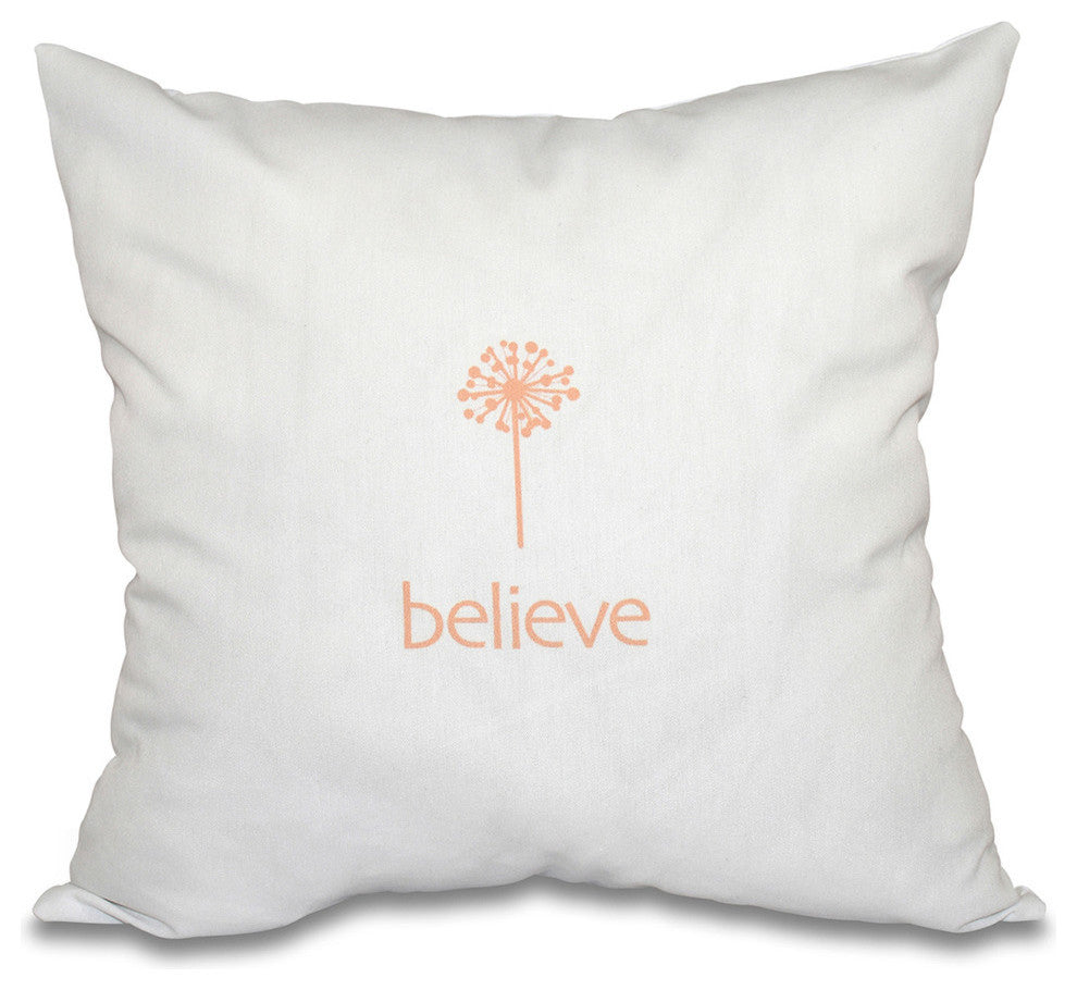 16"x16" Make A Wish, Word Print Pillow, Peach