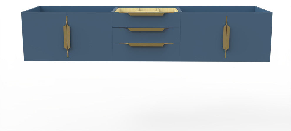 CastelloUSA Alpine 72" Wall Mounted Vanity, Base Only, Blue, Gold Handles