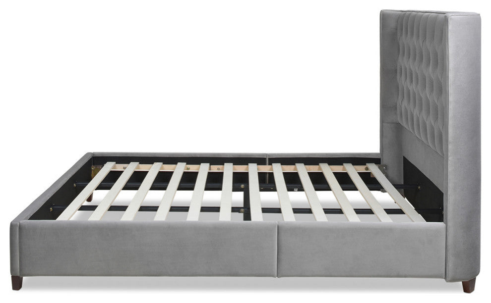 Manhattan Shelter King Platform Bed Frame, Opal Gray Velvet