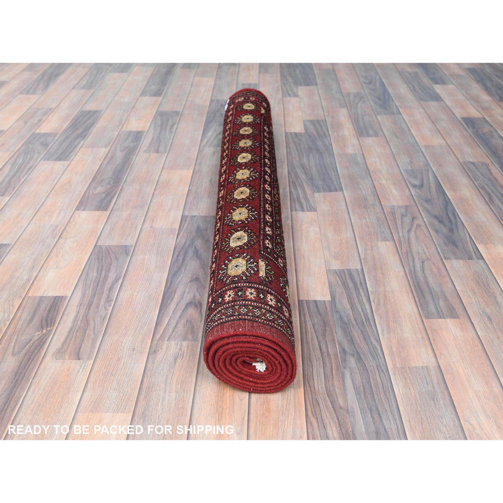 Deep and Rich Red, Natural Wool Hand Knotted, Mori Bokara Rug, 4'2"x6'6"