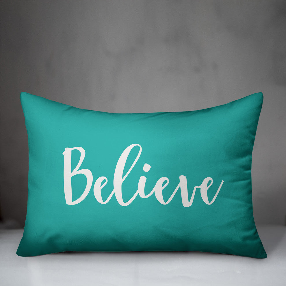 Believe, Teal 14x20 Lumbar Pillow