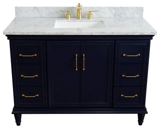 49" Single Sink Vanity, Blue Finish With White Carrara Marble