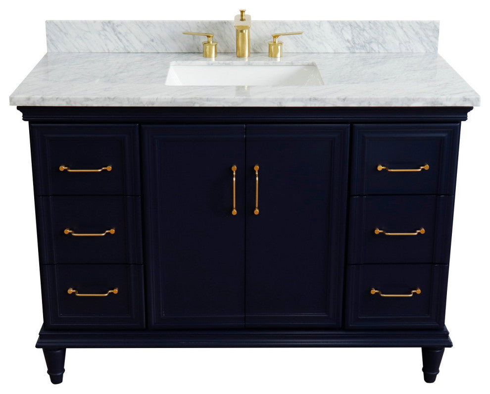 49" Single Sink Vanity, Blue Finish With White Carrara Marble