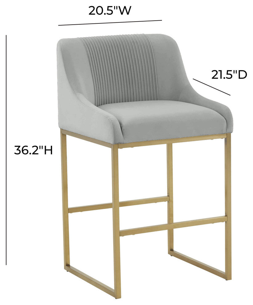 Lisa Pleated Velvet Counter Stool, Gray