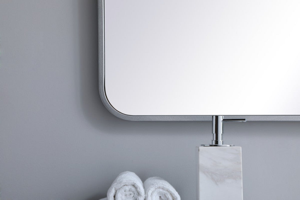 Ellis Soft Corner Metal Rectangular Mirror, Silver, 30"x48"