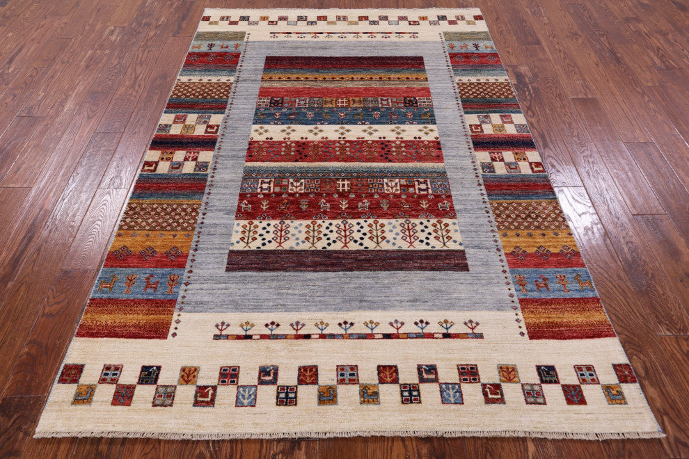 Tribal Persian Gabbeh Handmade Rug 5' 5" X 7' 10" Q10710