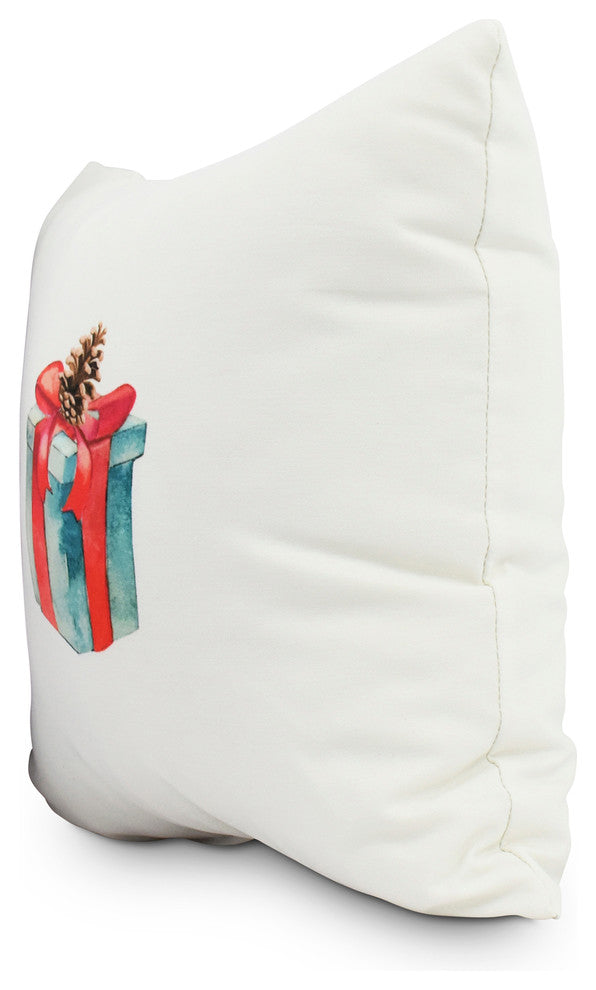 Gift Wrapped 18" Off White Holiday Print Decorative Throw Pillow