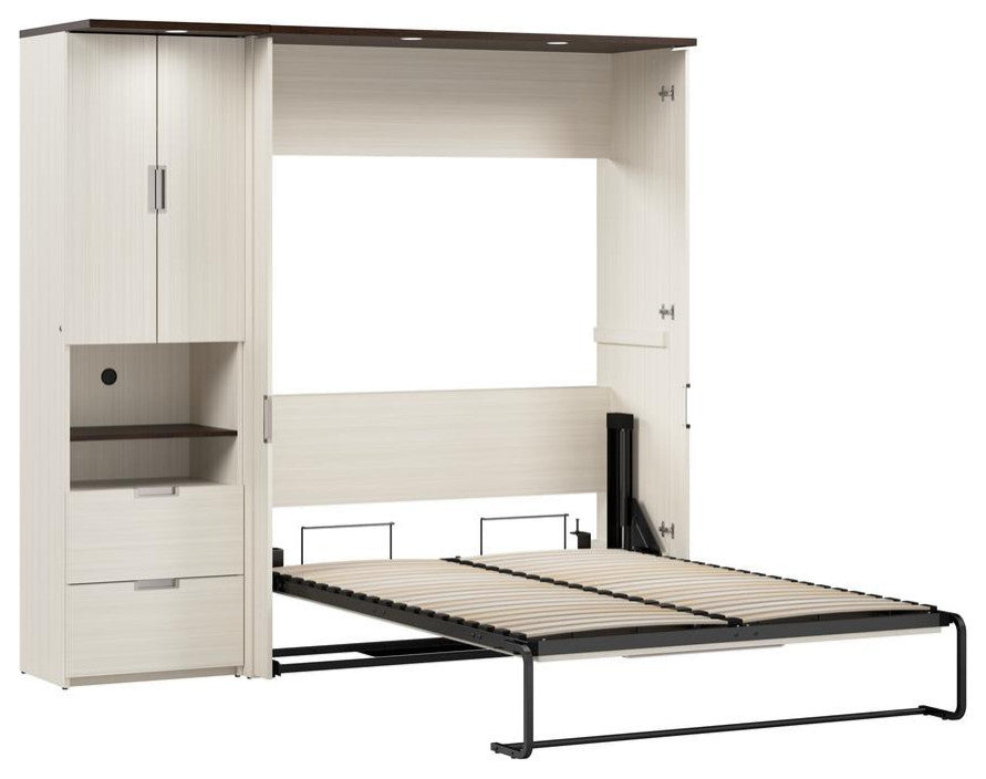 Lumina Full Murphy Bed with Storage Cabinet (84W) in White Chocolate
