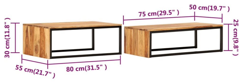 vidaXL Nesting Tables 2 pcs Solid Sheesham Wood