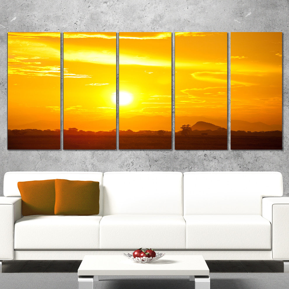 Bright Yellow Sky At Sri Lanka Sunset, Landscape Canvas Print, 60"x28", 5 Panels