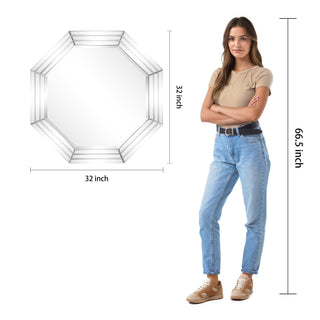 Beveled Multi Faceted Octagons Wall Mirror, 1" Beveled Center, Wood Frame