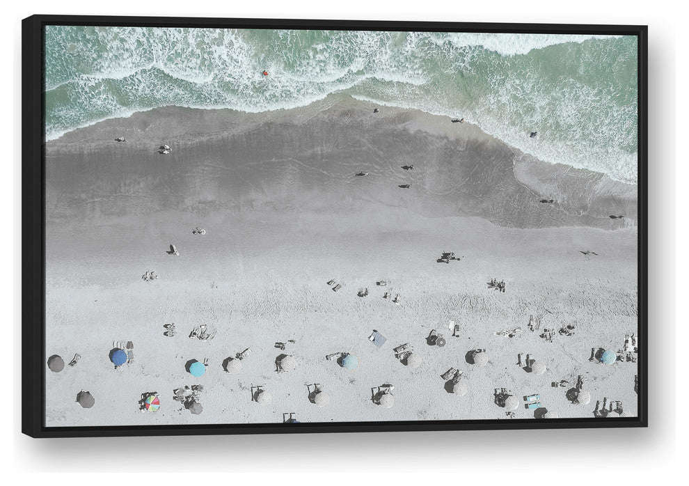 Aerial Beach Photo 32x48 Black Floating Framed Canvas