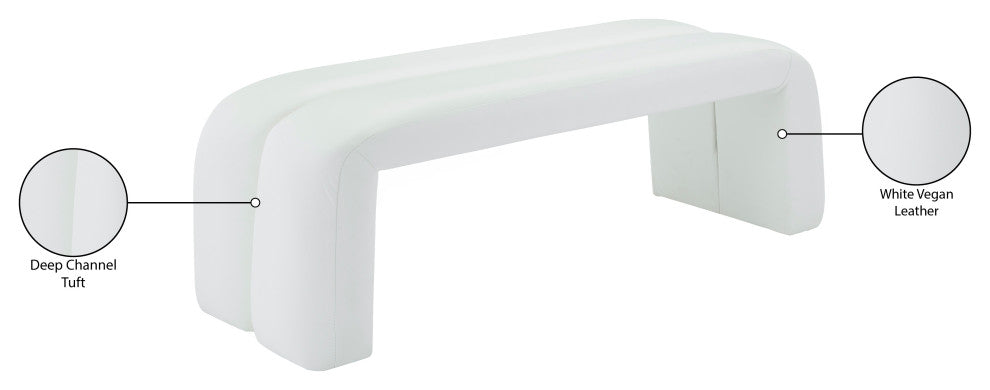 Arc Upholstered Bench, White, Vegan Leather