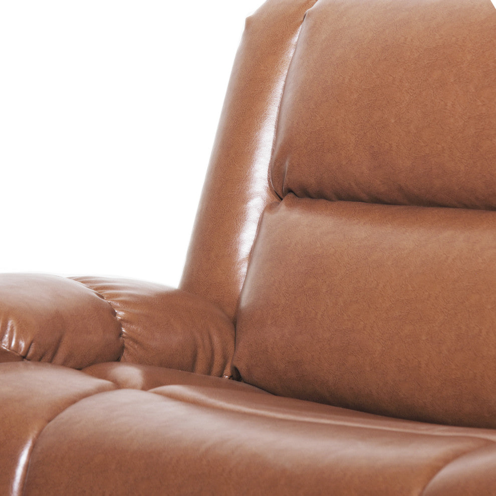 Upham Faux Leather Oversized Pushback Recliner, Cognac Brown/Espresso