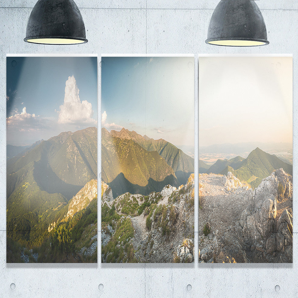 "Rocky Green Mountains Panorama" Metal Wall Art, 3 Panels, 36"x28"