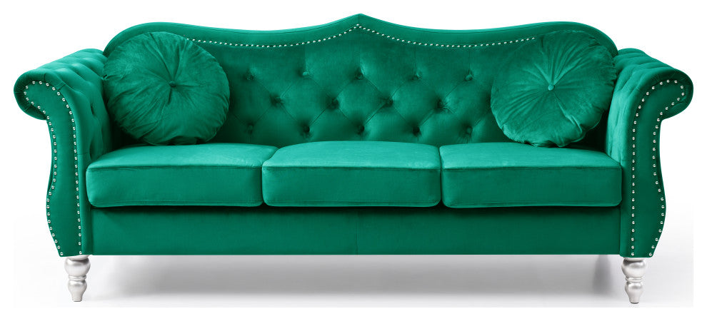 Hollywood Velvet Tufted Sofa, Green