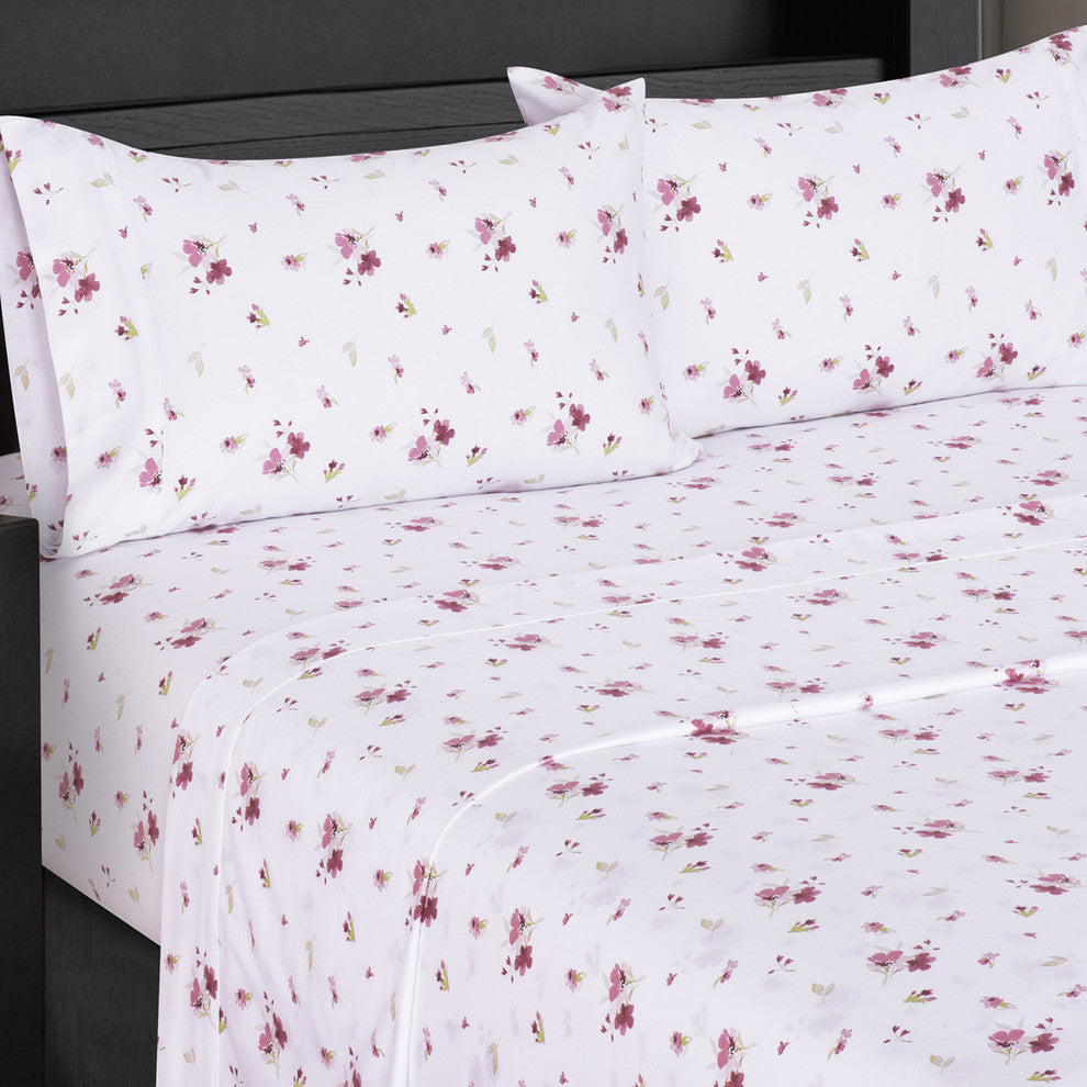 Zahra 100% Cotton Printed Sateen Bed Sheet Set, King