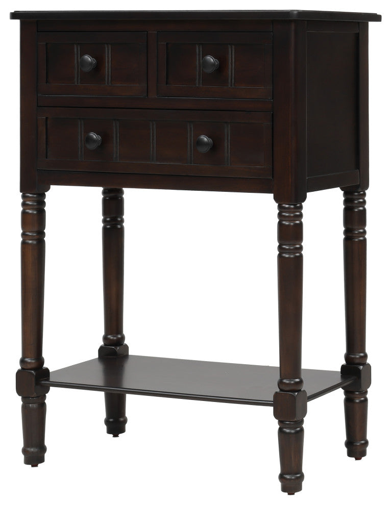 TATEUS Modern Narrow Console Table With Three Storage Drawers, Espresso