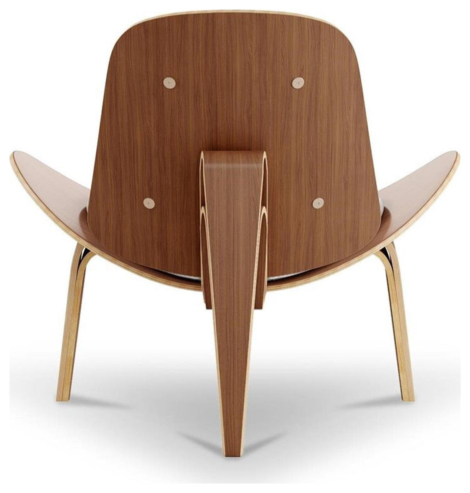 Aron Living 13.8" Wood and Genuine Leather Arch Shell Chair in White