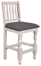 Upholstered Counter Stool, Set of 2, Distressed White and Brown Solid Wood