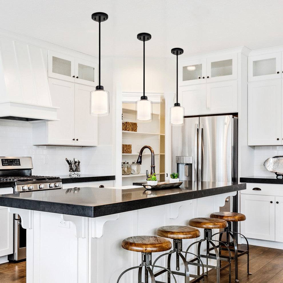 Daley 1-Light Matte Black Mini Pendant With Clear Glass and White Glass Shades