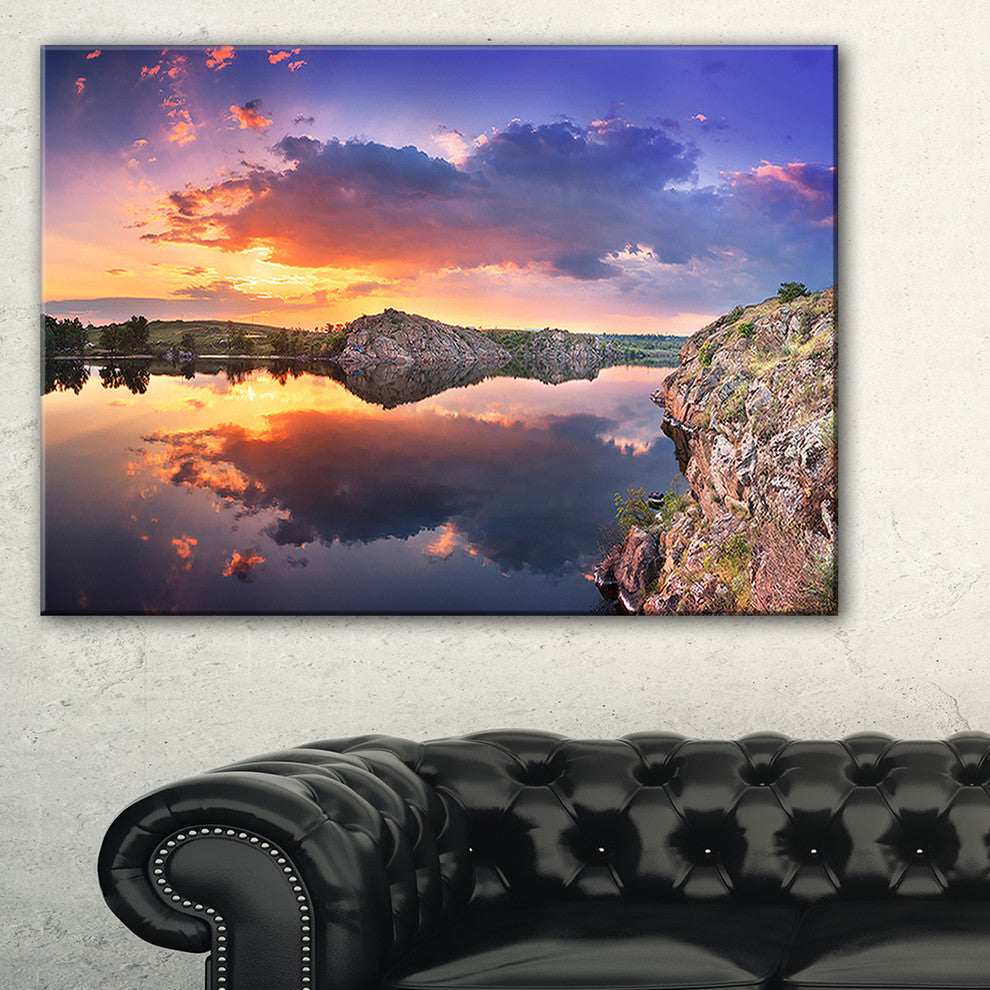 "Sunset at River With Large Clouds" Landscape Photo Wall Art, 1 Panel, 60"x28"
