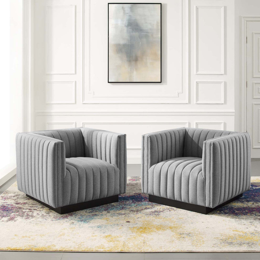 Tufted Armchair Accent Chair, Set of 2, Fabric, Gray, Modern, Lounge