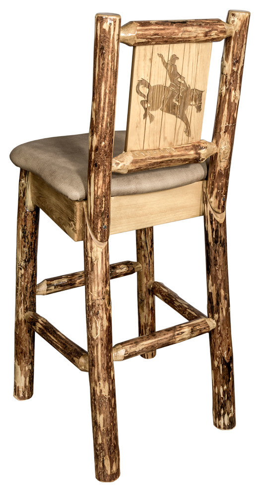 Glacier Country Counterstool Buckskin Upholstery, With Laser Engraved Bronc