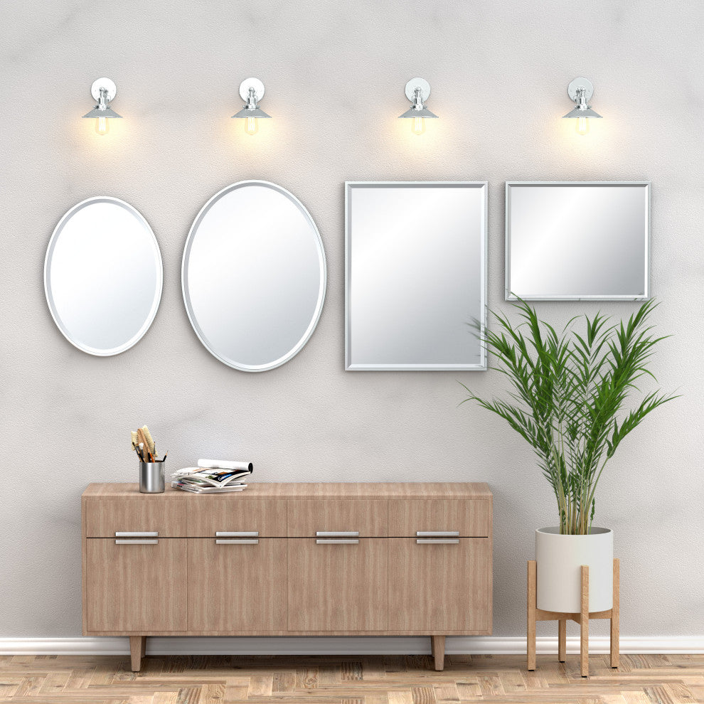 Flush Mount Framed Rectangle Wall Mirror, Chrome, 25