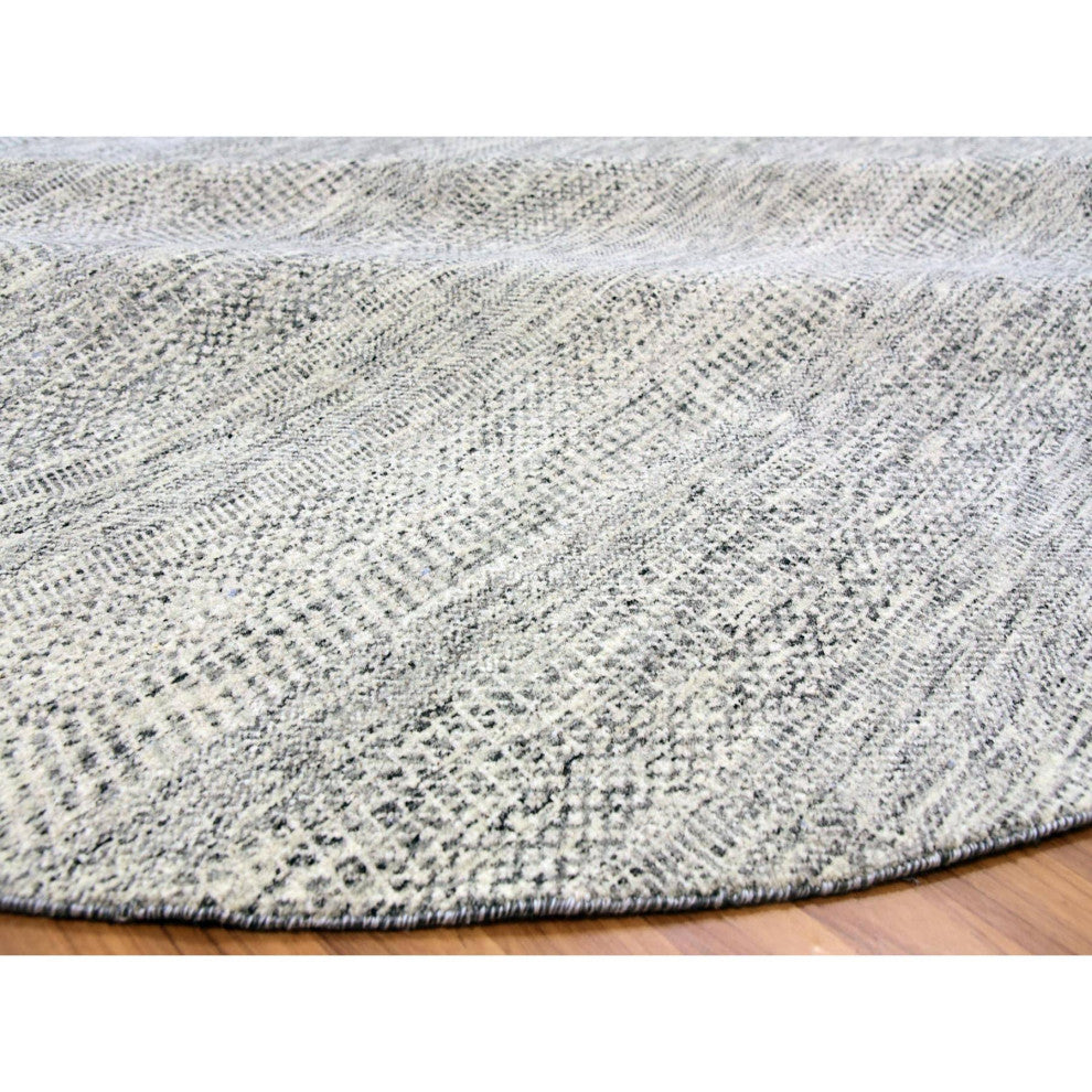 Bright Gray Undyed Natural Wool Grass Design Hand Knotted Round Rug 11'2"x11'2"