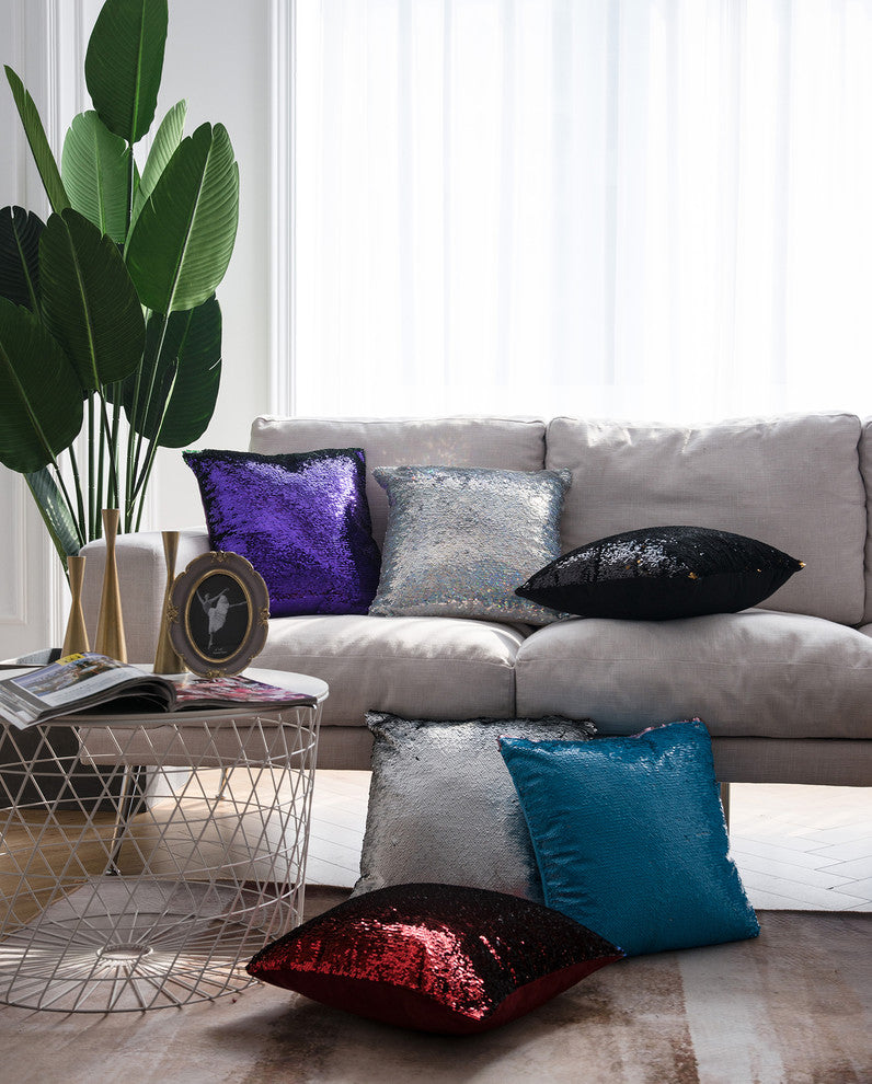Decorative Mermaid Throw Pillow, Matte Silver/Matte Black, 14"x14"