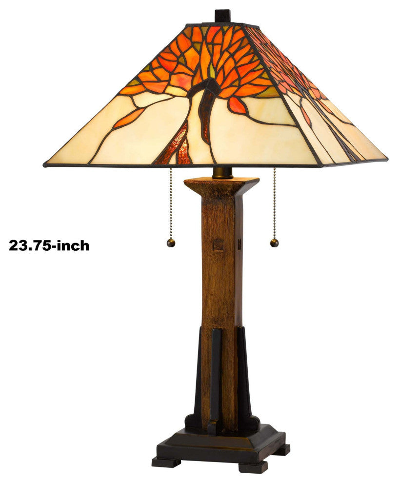 Benzara BM241897 Table Lamp With Tiffany Shade and Floral Accent, Multicolor