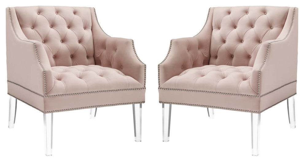 Armchair Accent Chair, Set of 2, Velvet, Pink, Modern, Living Lounge Hospitality