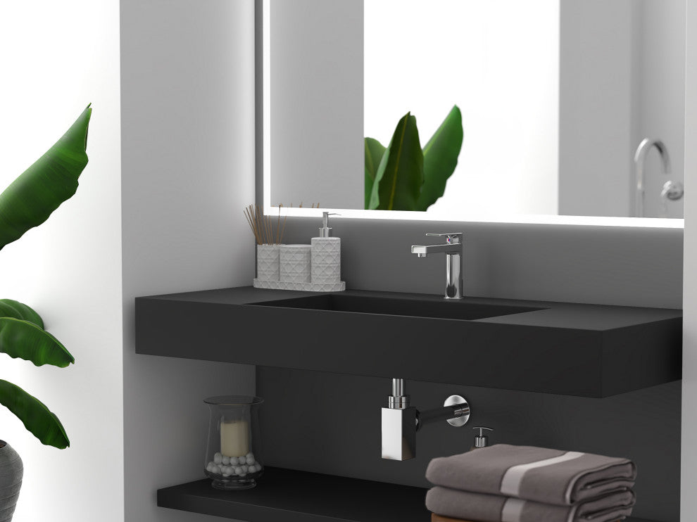 CastelloUSA Juniper Wall Mounted Countertop Concealed Drain Basin Sink, Black, 48, Center Basin, Standard