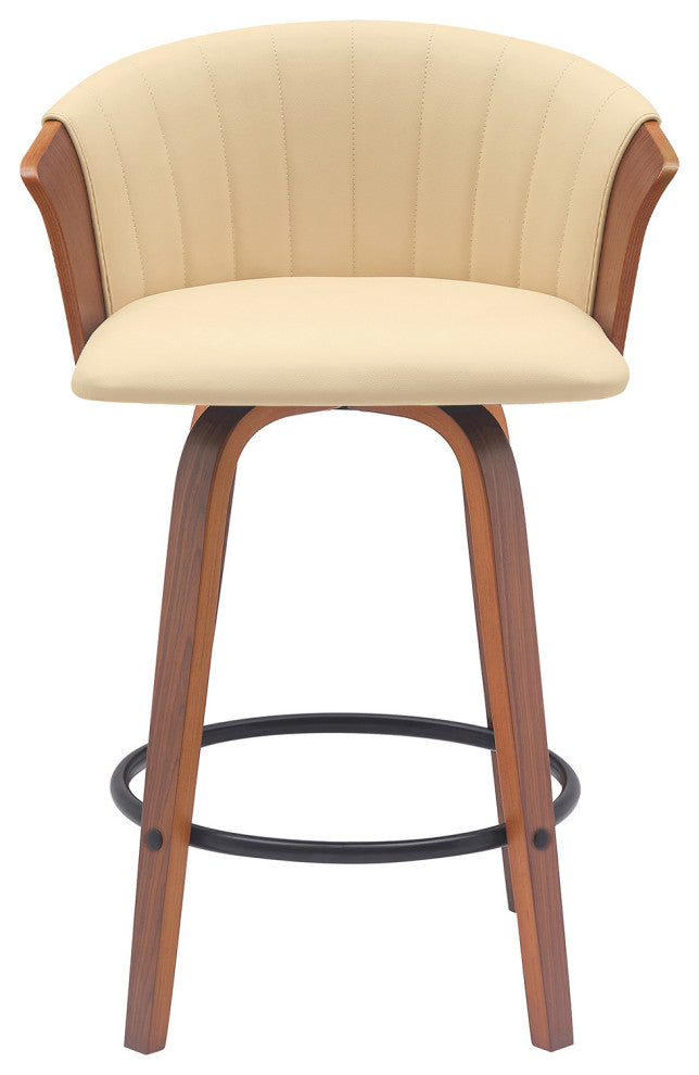 Diana 26" Swivel Walnut Wood Counter Stool, Cream Faux Leather, 26
