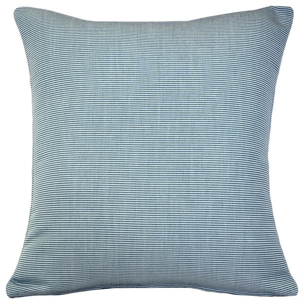Pillow Decor, Sunbrella Rib White-Sky Blue Outdoor Pillow, 20"x20"