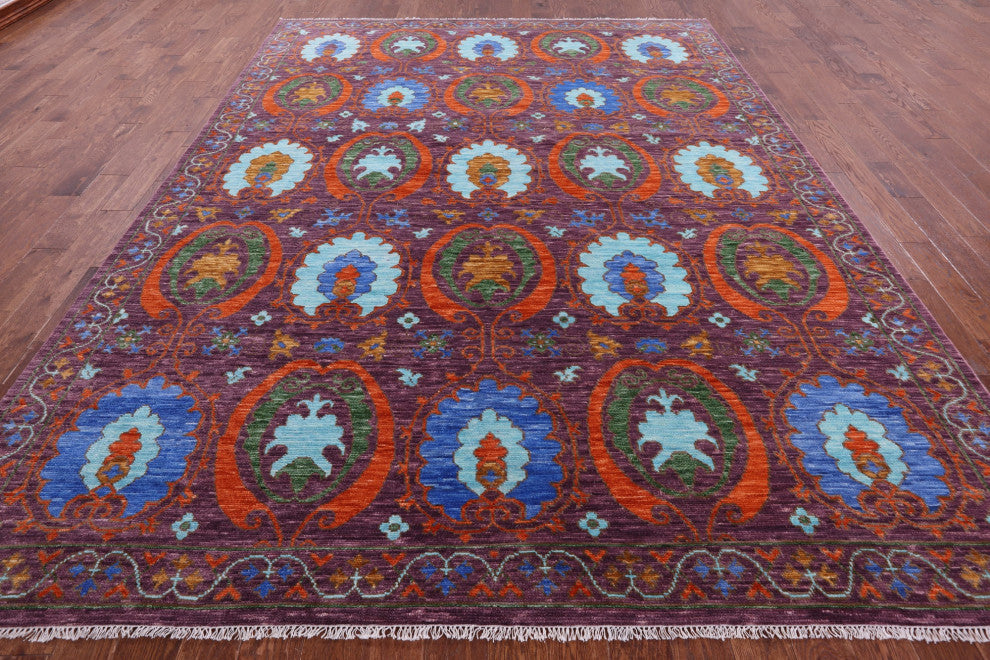 9' 2" X 12' 1" Handmade William Morris Wool Rug - Q15424