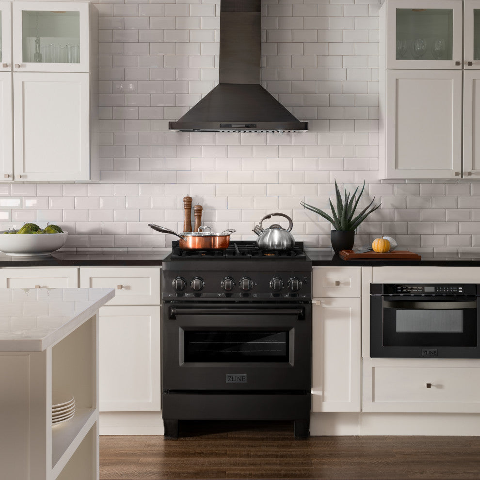 ZLINE 30" Dual Fuel Range, Black Stainless Steel With Brass Burners RAB-BR-30