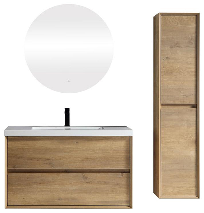 Ashley 42'' Floating Vanity, Acrylic Top, White Oak