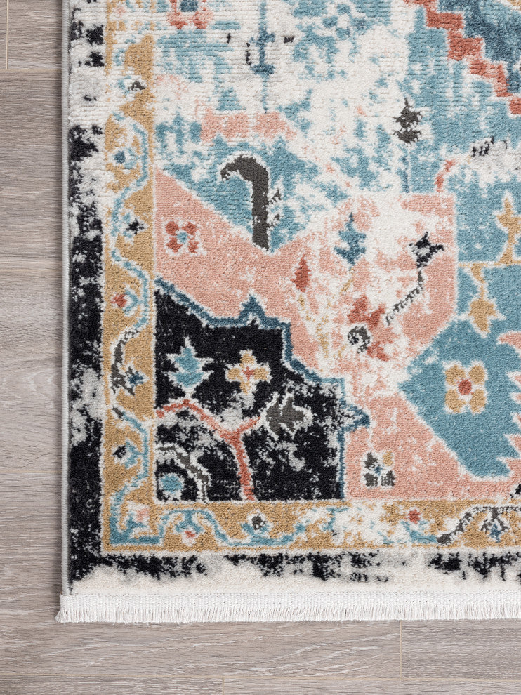 Abani Azure Collection AZR100A Medallion Faded Teal Blue Persian Area Rug