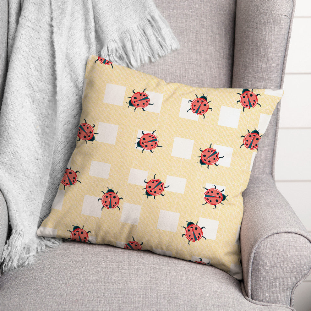 Ladybug Plaid Yellow 2 16x16 Spun Poly Pillow