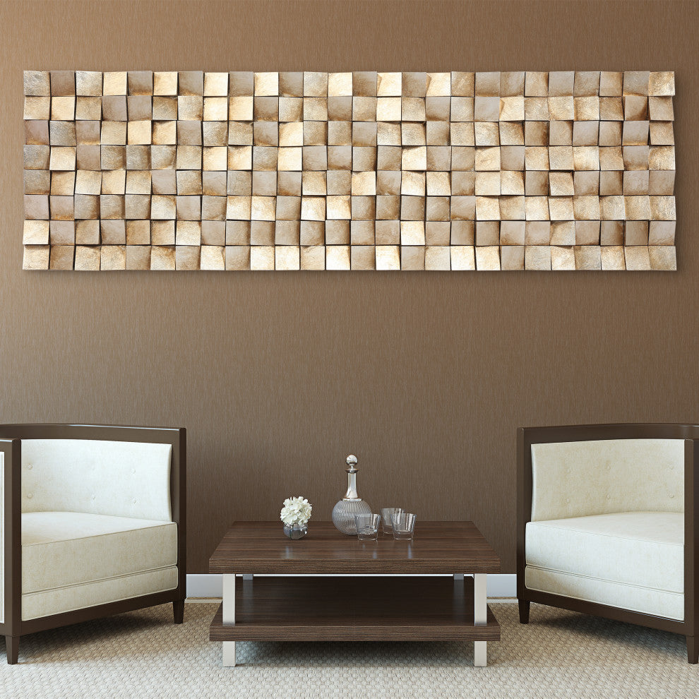 Textured 2 Hand Painted Rugged Blocks with Gold Leaf Wall Art, 72"x22"