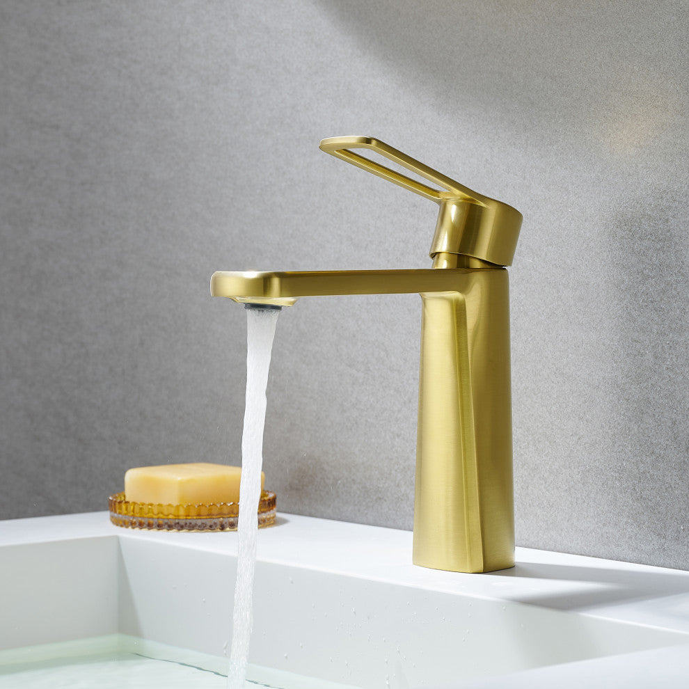 Paula Single Hole Single-Handle Bathroom Faucet, Brushed Gold