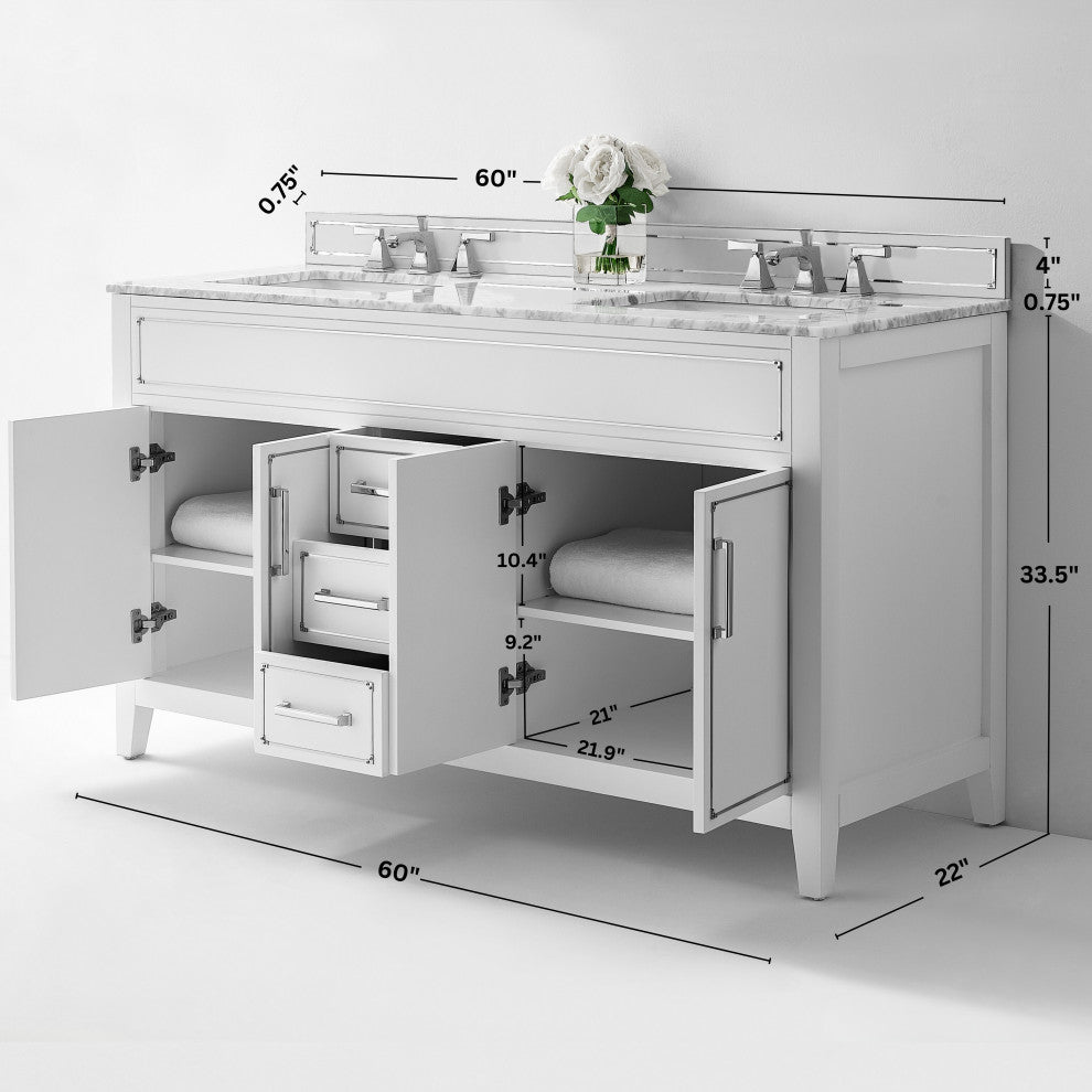 Aspen Bathroom Vanity Set, White, 60"