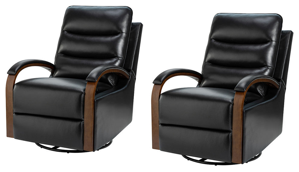 Konradin Genuine Leather Swivel Rocking Manual Recliner Set of 2, Black
